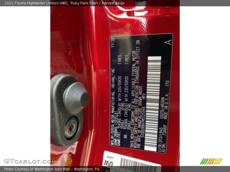 Ruby Flare Pearl / Harvest Beige 2021 Toyota Highlander Limited AWD