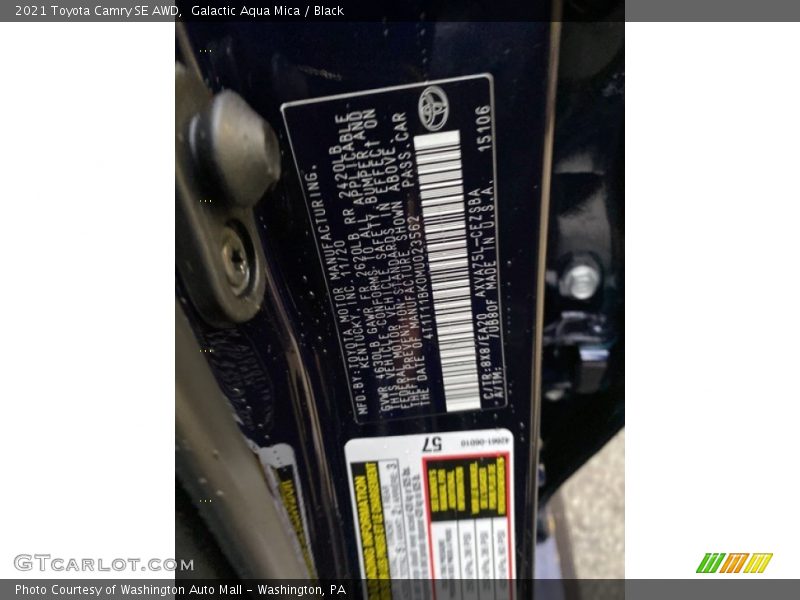 Galactic Aqua Mica / Black 2021 Toyota Camry SE AWD