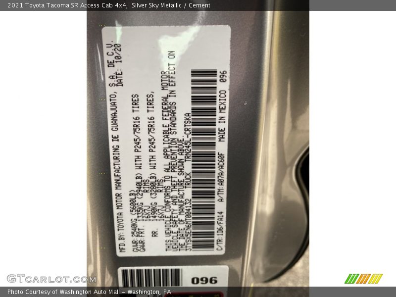 Silver Sky Metallic / Cement 2021 Toyota Tacoma SR Access Cab 4x4