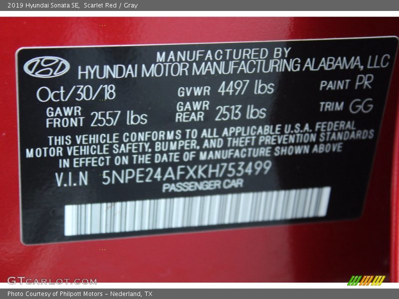 Scarlet Red / Gray 2019 Hyundai Sonata SE