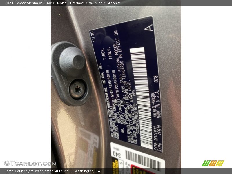 Predawn Gray Mica / Graphite 2021 Toyota Sienna XSE AWD Hybrid