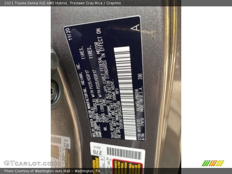 Predawn Gray Mica / Graphite 2021 Toyota Sienna XLE AWD Hybrid