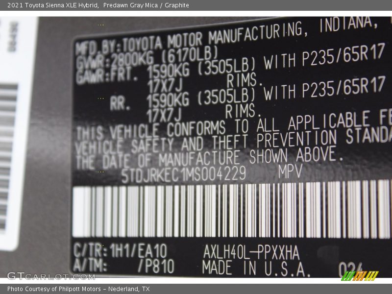 Predawn Gray Mica / Graphite 2021 Toyota Sienna XLE Hybrid