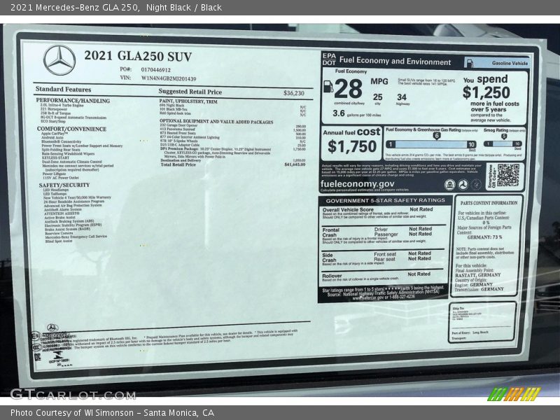 Night Black / Black 2021 Mercedes-Benz GLA 250