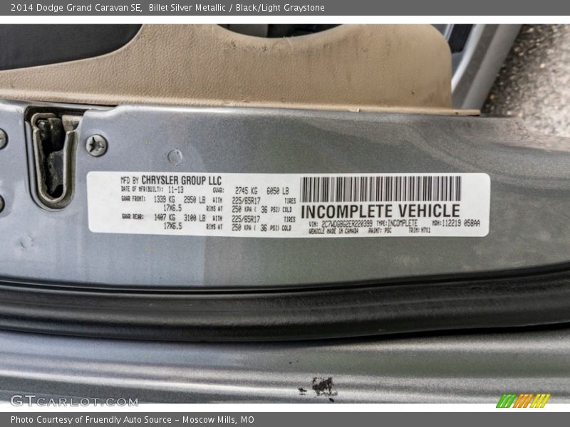 Billet Silver Metallic / Black/Light Graystone 2014 Dodge Grand Caravan SE