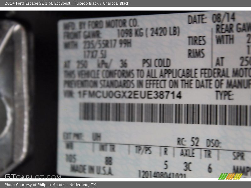 Tuxedo Black / Charcoal Black 2014 Ford Escape SE 1.6L EcoBoost