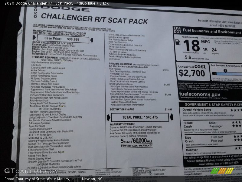 IndiGo Blue / Black 2020 Dodge Challenger R/T Scat Pack