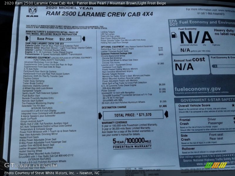 Patriot Blue Pearl / Mountain Brown/Light Frost Beige 2020 Ram 2500 Laramie Crew Cab 4x4
