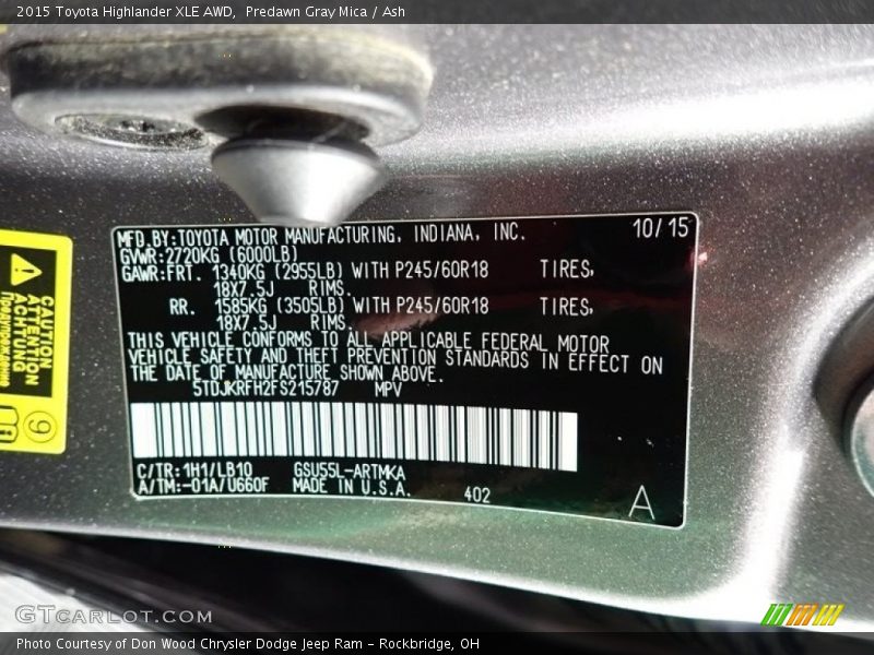 Predawn Gray Mica / Ash 2015 Toyota Highlander XLE AWD