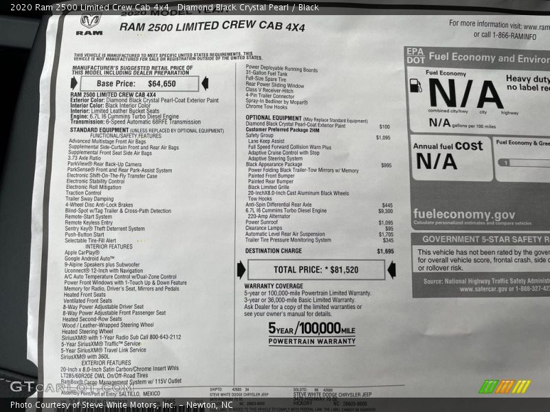 Diamond Black Crystal Pearl / Black 2020 Ram 2500 Limited Crew Cab 4x4