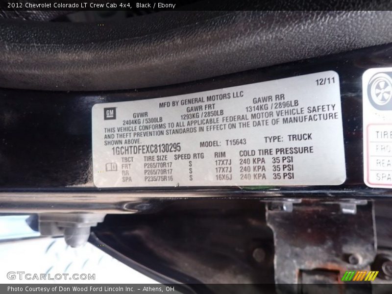 Black / Ebony 2012 Chevrolet Colorado LT Crew Cab 4x4