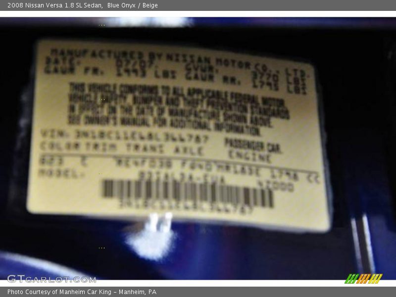 Blue Onyx / Beige 2008 Nissan Versa 1.8 SL Sedan