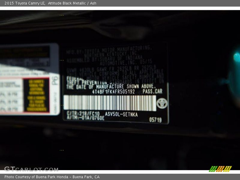 Attitude Black Metallic / Ash 2015 Toyota Camry LE