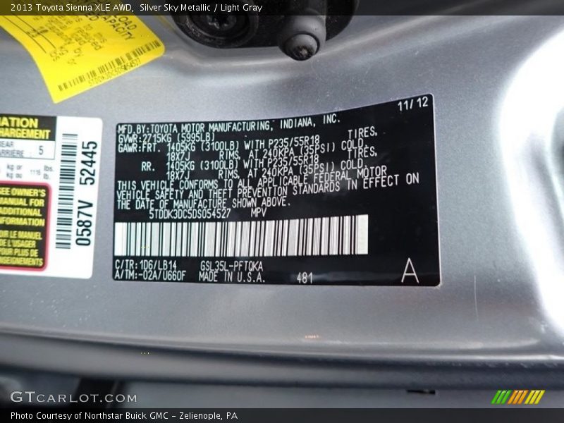 Silver Sky Metallic / Light Gray 2013 Toyota Sienna XLE AWD