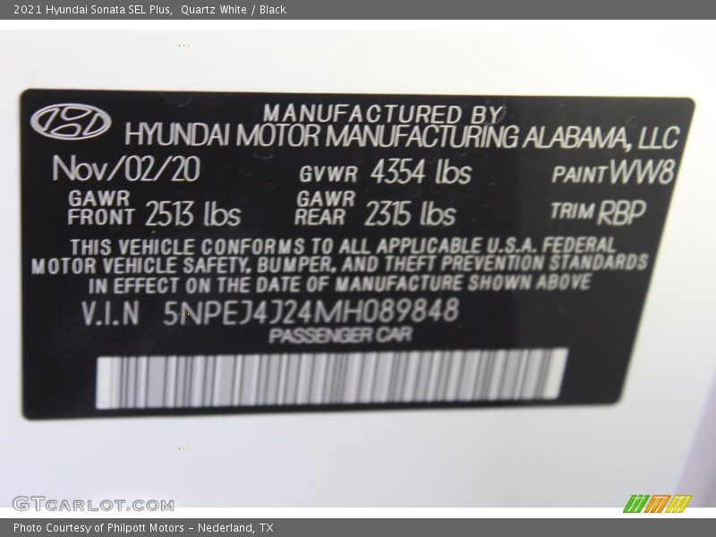 Quartz White / Black 2021 Hyundai Sonata SEL Plus