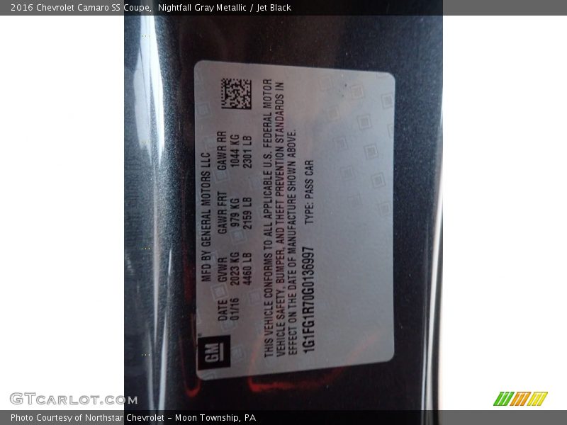 Nightfall Gray Metallic / Jet Black 2016 Chevrolet Camaro SS Coupe