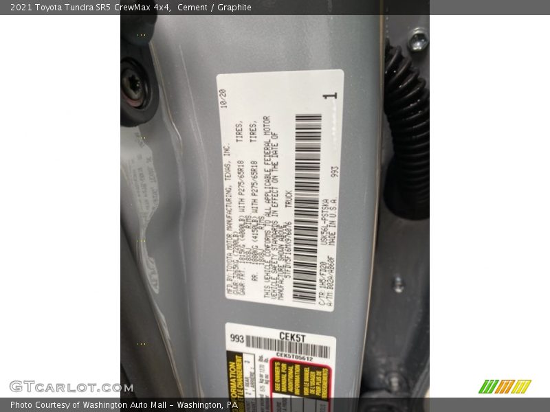 2021 Tundra SR5 CrewMax 4x4 Cement Color Code 1H5