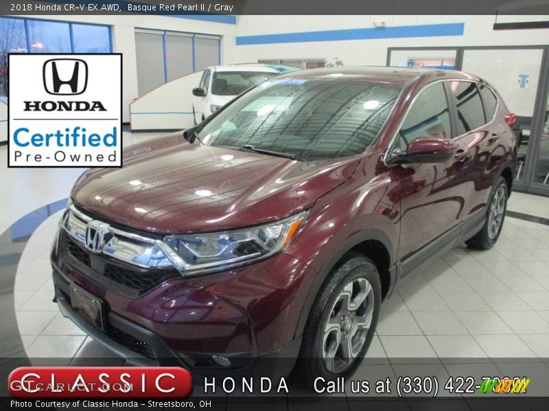 Basque Red Pearl II / Gray 2018 Honda CR-V EX AWD