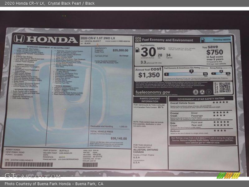  2020 CR-V LX Window Sticker