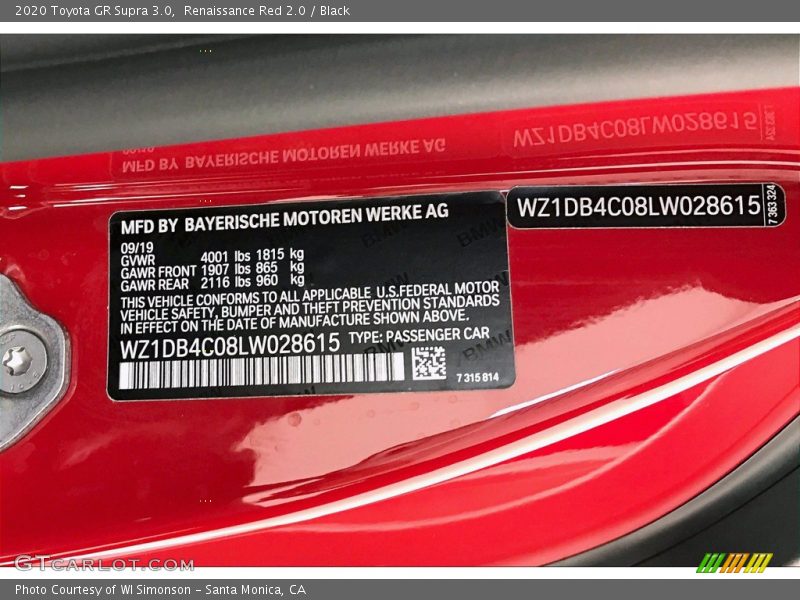 Renaissance Red 2.0 / Black 2020 Toyota GR Supra 3.0