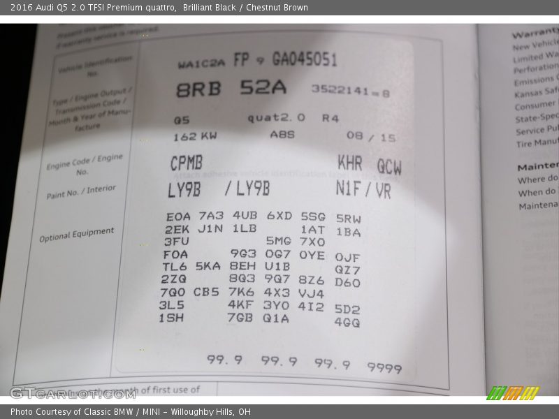 Brilliant Black / Chestnut Brown 2016 Audi Q5 2.0 TFSI Premium quattro