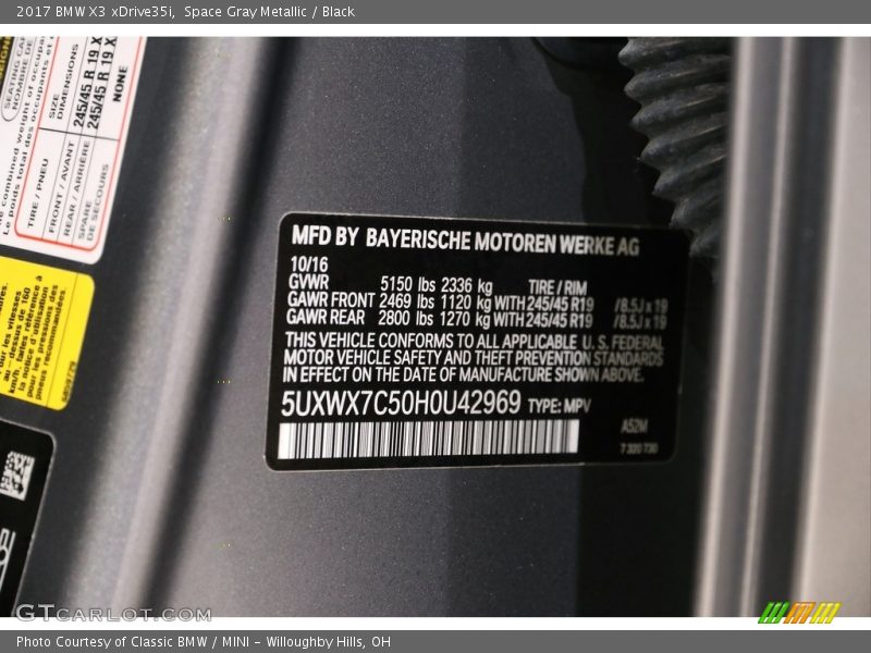 Space Gray Metallic / Black 2017 BMW X3 xDrive35i