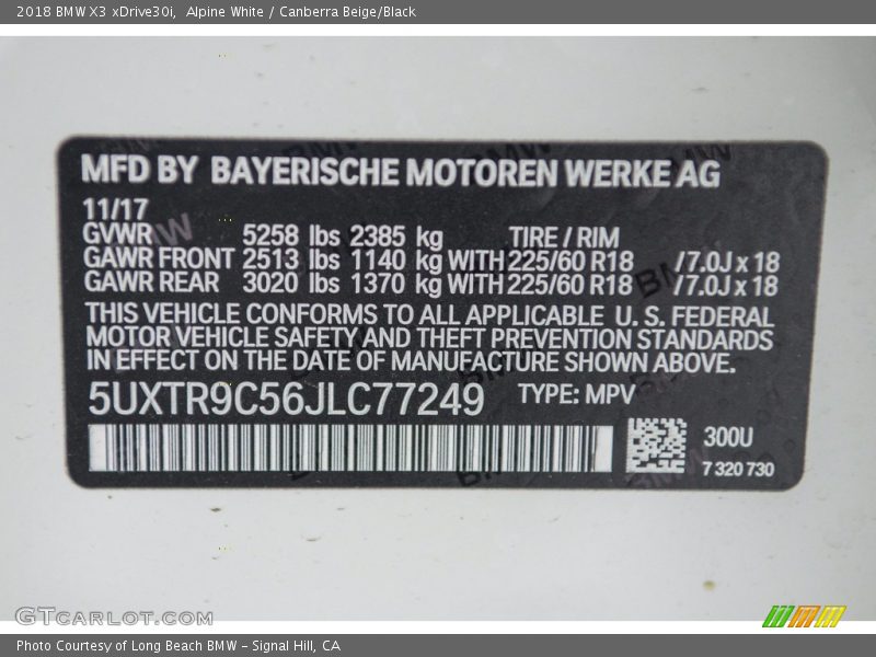 Alpine White / Canberra Beige/Black 2018 BMW X3 xDrive30i