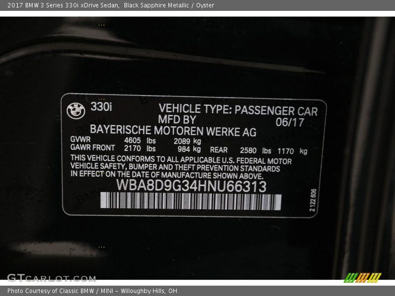 Black Sapphire Metallic / Oyster 2017 BMW 3 Series 330i xDrive Sedan