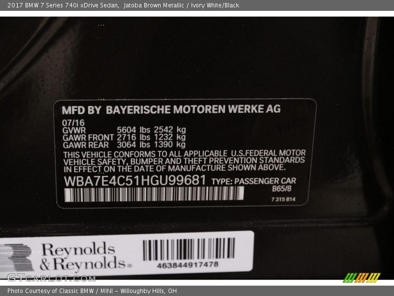 2017 7 Series 740i xDrive Sedan Jatoba Brown Metallic Color Code B65