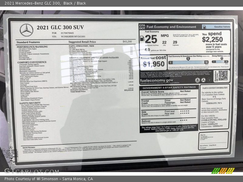  2021 GLC 300 Window Sticker