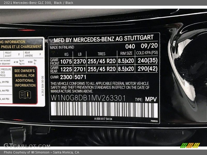 2021 GLC 300 Black Color Code 040