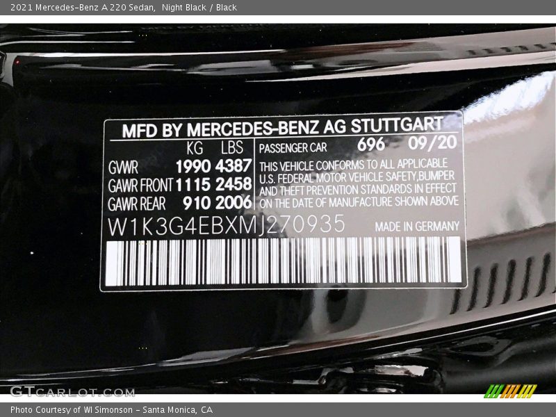 Night Black / Black 2021 Mercedes-Benz A 220 Sedan