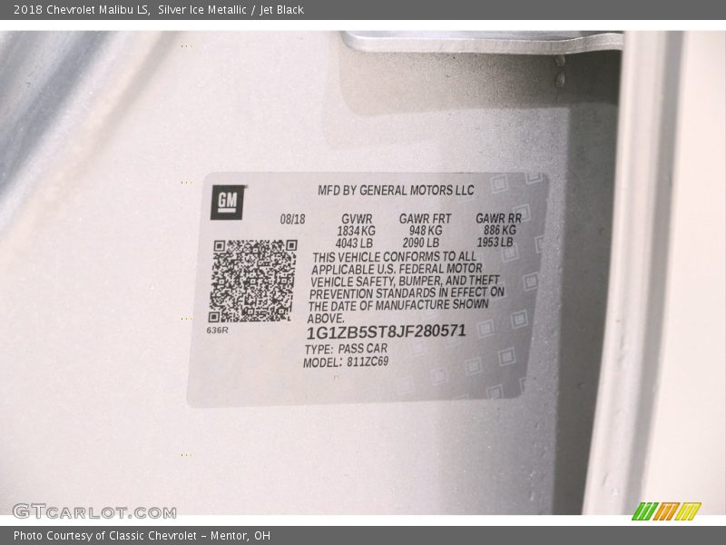 Silver Ice Metallic / Jet Black 2018 Chevrolet Malibu LS