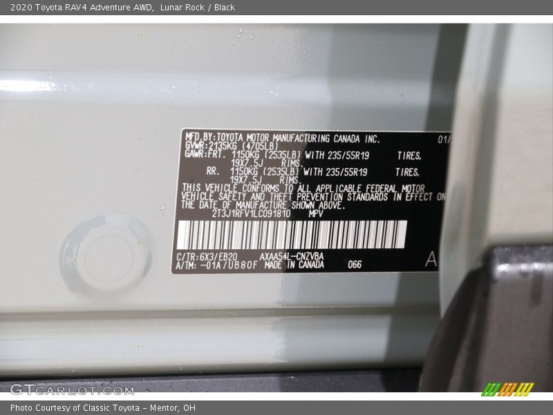 Lunar Rock / Black 2020 Toyota RAV4 Adventure AWD