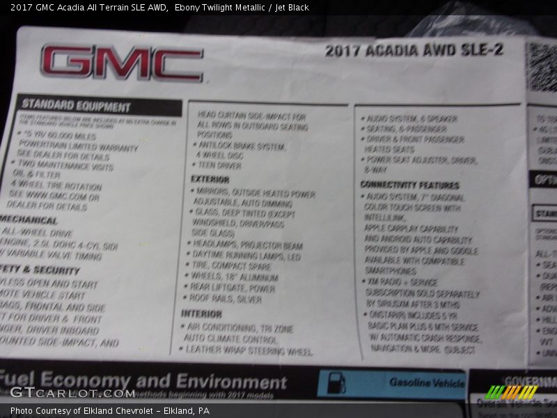 Ebony Twilight Metallic / Jet Black 2017 GMC Acadia All Terrain SLE AWD