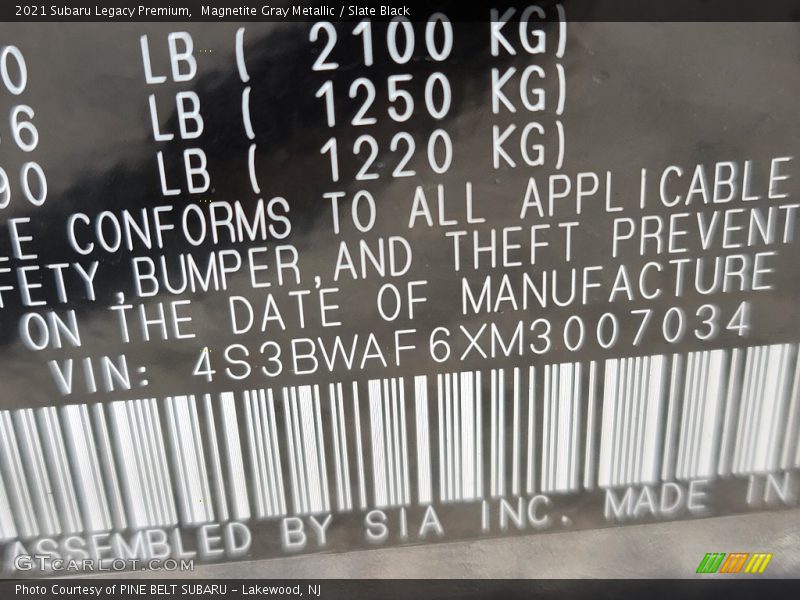 Magnetite Gray Metallic / Slate Black 2021 Subaru Legacy Premium