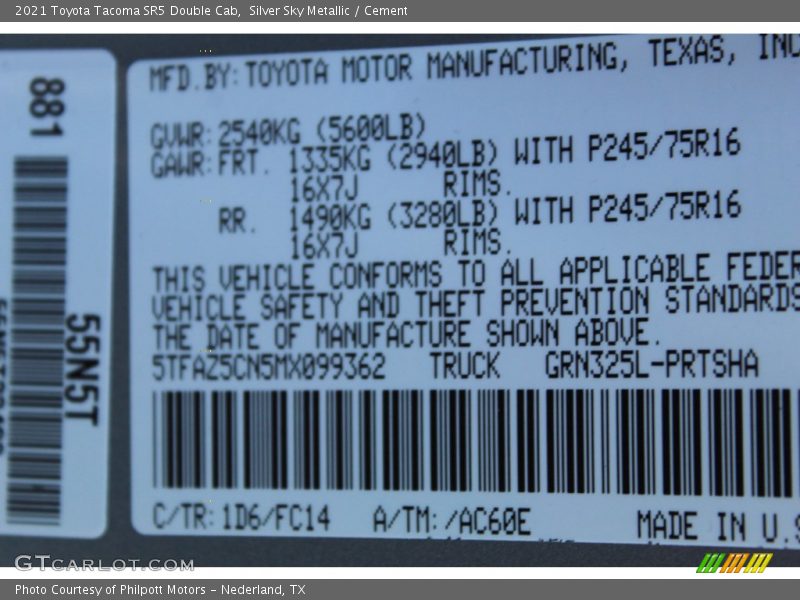 Silver Sky Metallic / Cement 2021 Toyota Tacoma SR5 Double Cab