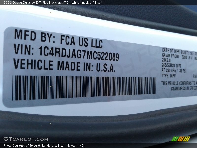 White Knuckle / Black 2021 Dodge Durango SXT Plus Blacktop AWD