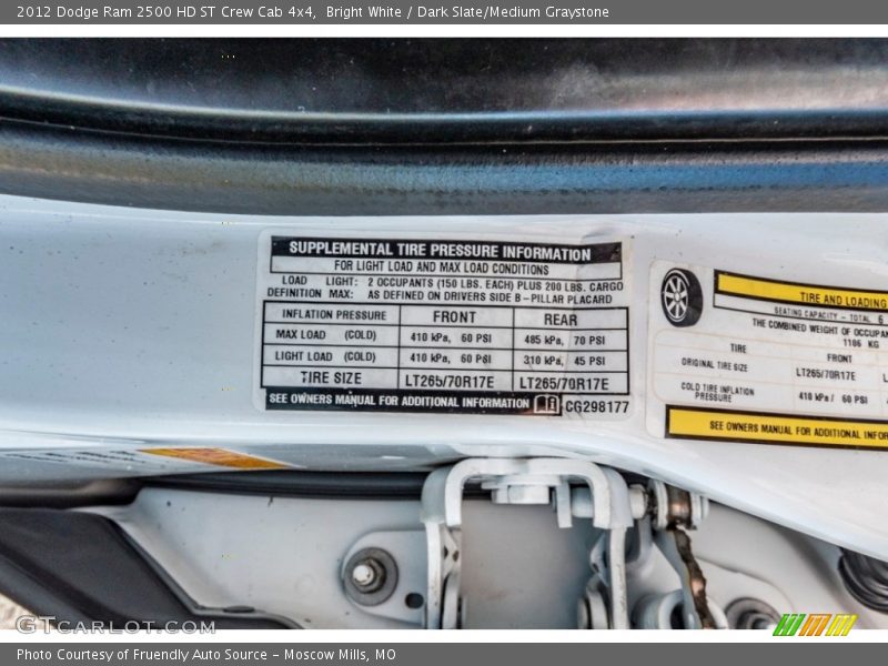 Bright White / Dark Slate/Medium Graystone 2012 Dodge Ram 2500 HD ST Crew Cab 4x4