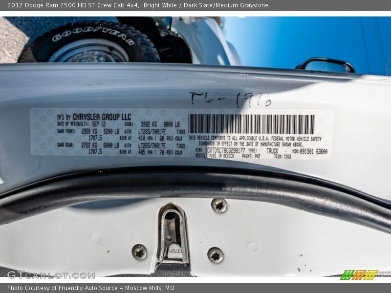 Bright White / Dark Slate/Medium Graystone 2012 Dodge Ram 2500 HD ST Crew Cab 4x4