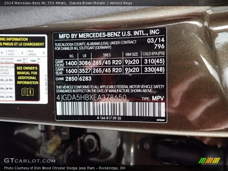 Dakota Brown Metallic / Almond Beige 2014 Mercedes-Benz ML 350 4Matic