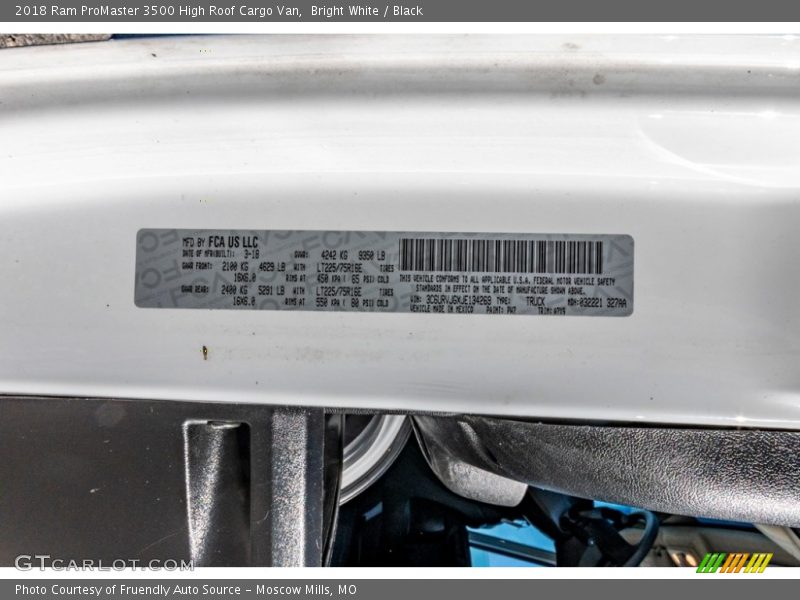 Bright White / Black 2018 Ram ProMaster 3500 High Roof Cargo Van