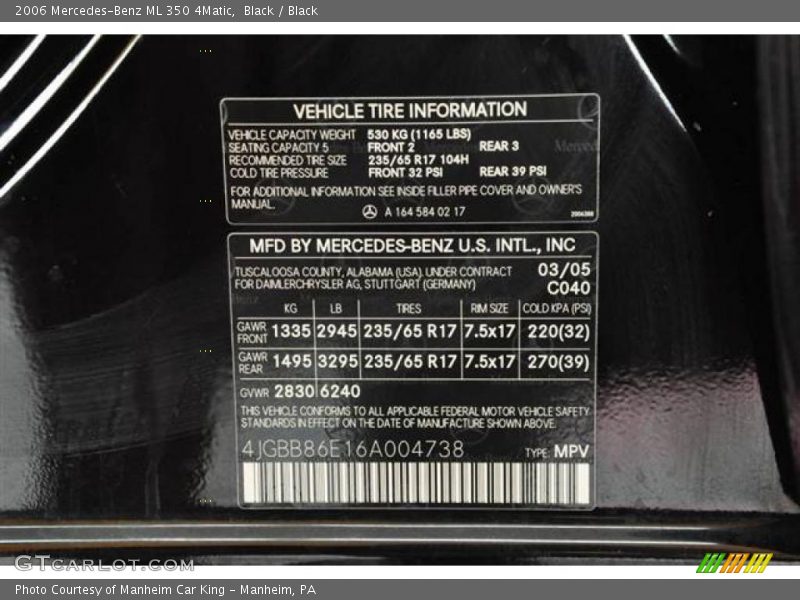 Black / Black 2006 Mercedes-Benz ML 350 4Matic