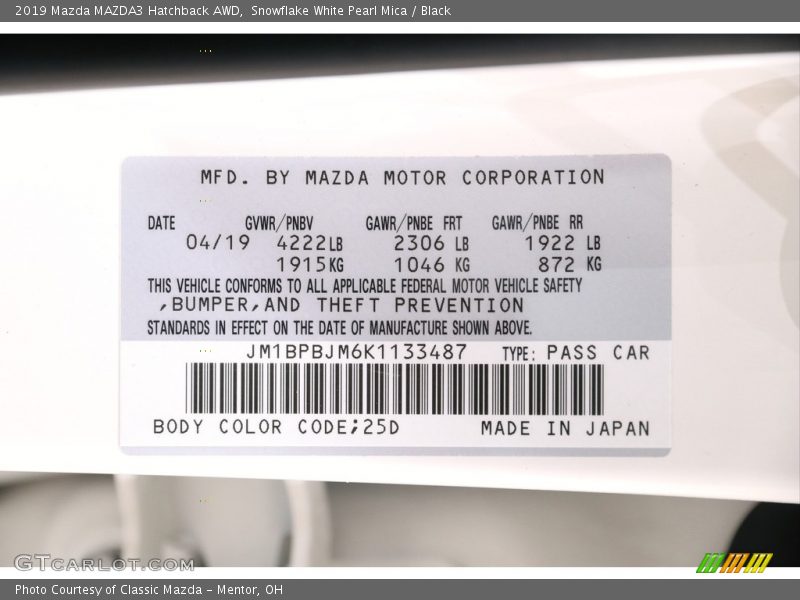 Snowflake White Pearl Mica / Black 2019 Mazda MAZDA3 Hatchback AWD