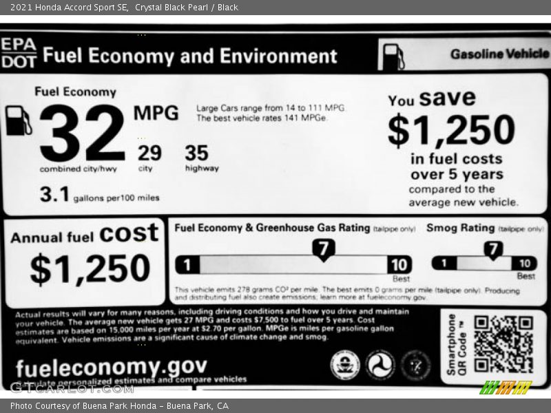 Crystal Black Pearl / Black 2021 Honda Accord Sport SE