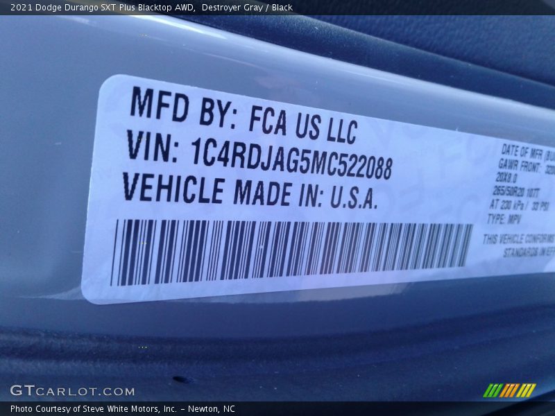 Destroyer Gray / Black 2021 Dodge Durango SXT Plus Blacktop AWD