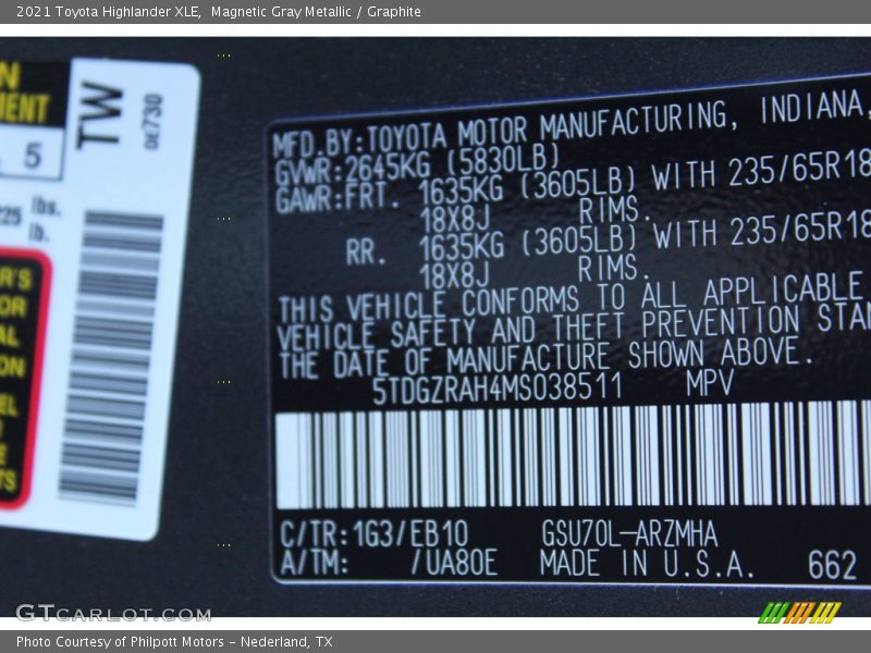 Magnetic Gray Metallic / Graphite 2021 Toyota Highlander XLE