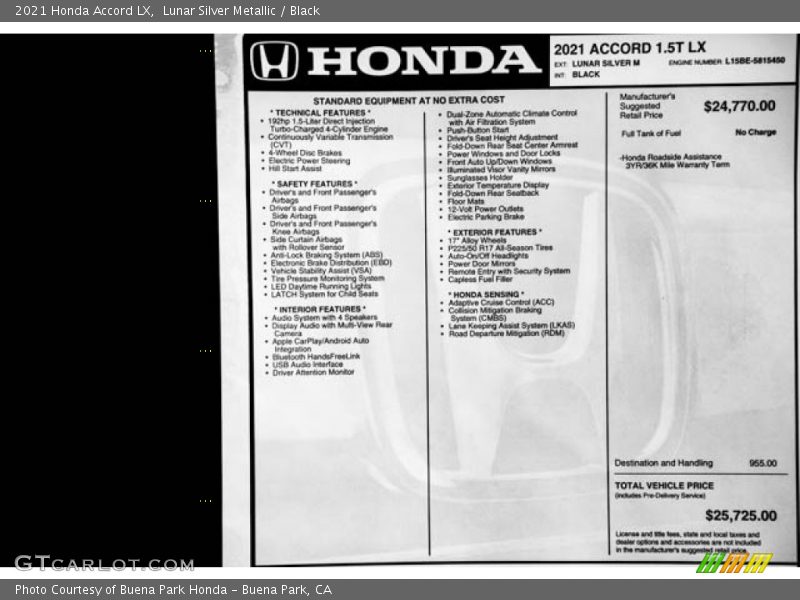 Lunar Silver Metallic / Black 2021 Honda Accord LX