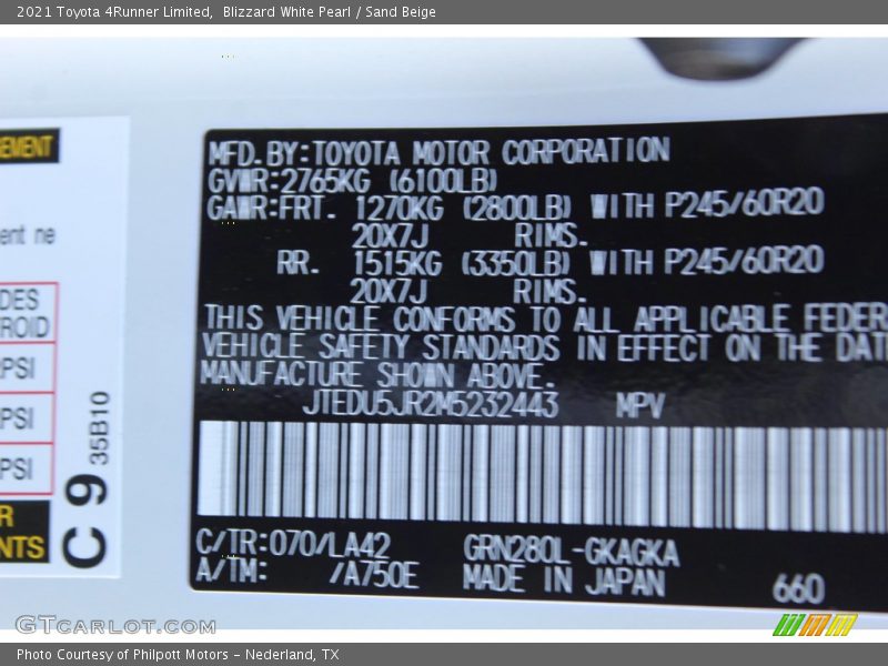 Blizzard White Pearl / Sand Beige 2021 Toyota 4Runner Limited