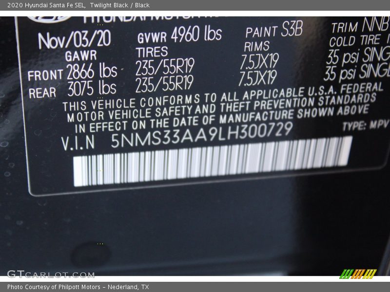 Twilight Black / Black 2020 Hyundai Santa Fe SEL